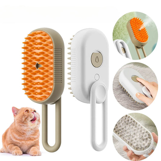 3-in-1 Electric Steam Cat Brush – Anti-Shedding, Massage & Clean